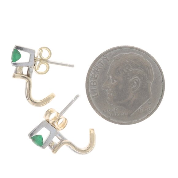 Yellow Gold Emerald Diamond Short J-Hook Earrings - 14k .80ctw Pierced - Picture 3 of 4